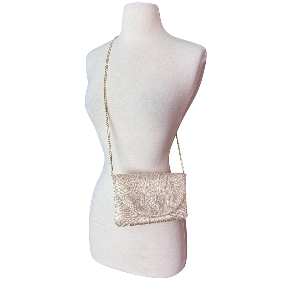 80s Ivory Beaded Crossbody Bag Gold Chain Wedding Vintage‎ Romantic wedding